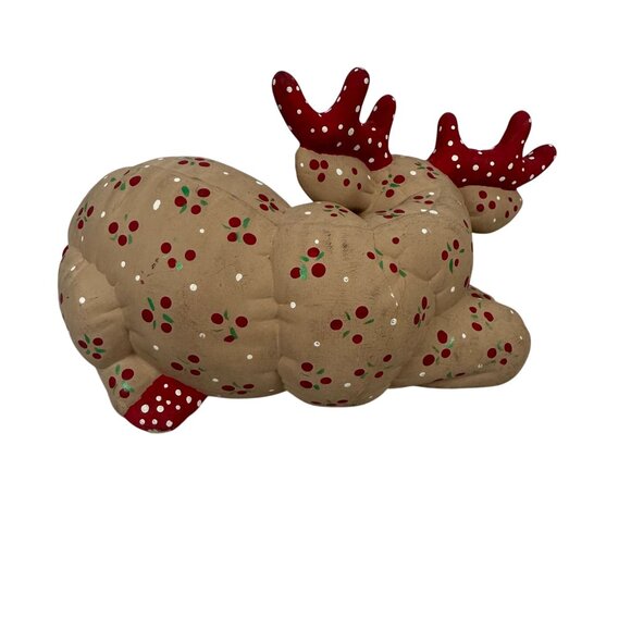 Set Of 6 Handcrafted Ceramic Reindeer Figurines Red Antlers & Floral Vintage - Picture 16 of 16